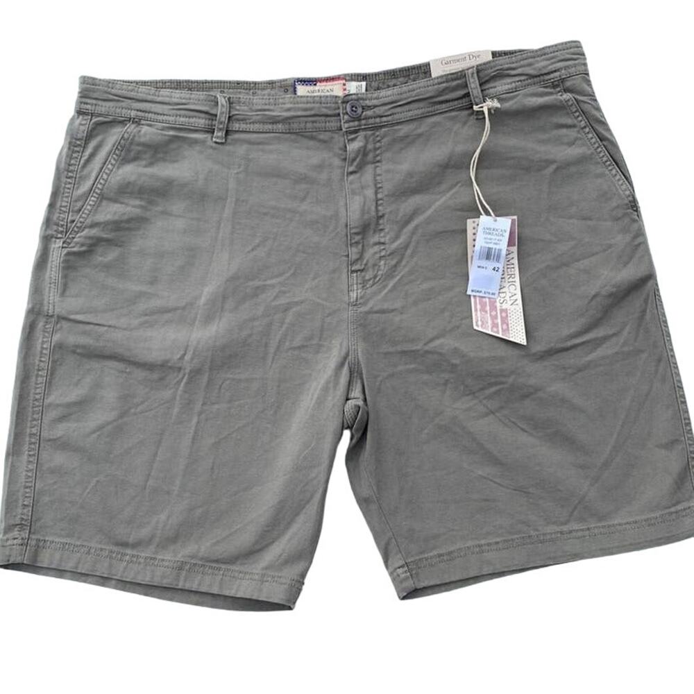 New American Threads Men's Light Grey Canvas Flat Front Casual Shorts Size 42